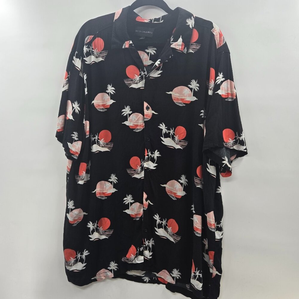No Boundaries Men's Black Button Down Rayon Short Sleeve Hawaiian Shirt 3xl